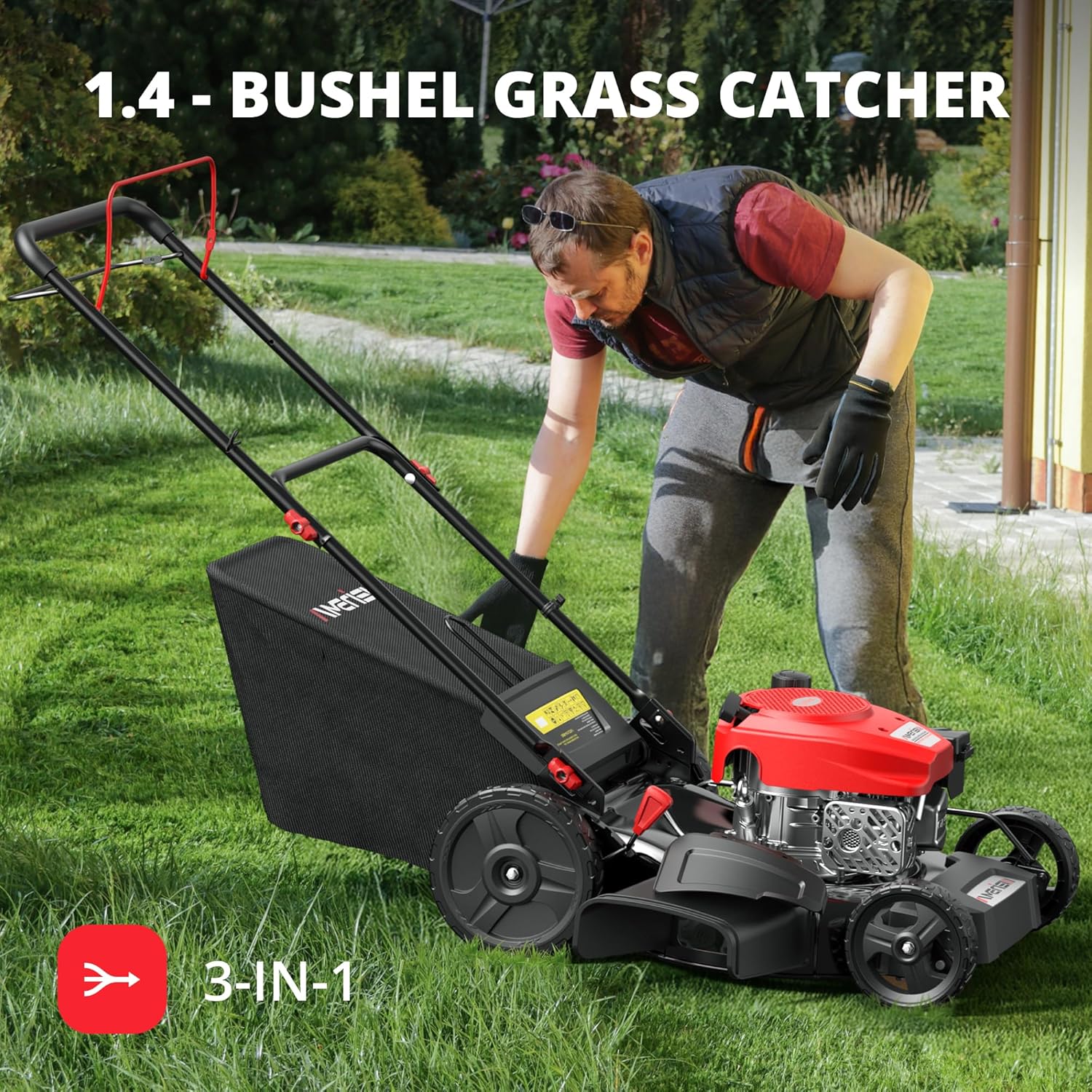 02b87f85ab2d0eb62ef6cf4b554f1784c5b195a6784636970f487922eac424f3 Lawn Mower - 21-inch Steel Deck Gas - Heavy-duty 3-in-1 Push Mower, 144cc 4-Stroke Engine, 6-Position Height Adjustment, Large 1.4 Bushel Grass Catcher