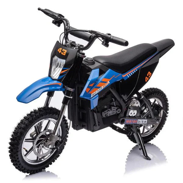 05d6de149633d39269868c36e39dd428650a39b1a7c7681e8af291827f3c9c17 36V dla dzieci elektryczny Dirt rower, 36V, 350W, 15.5MPH, LED, 175lb maks niebieski