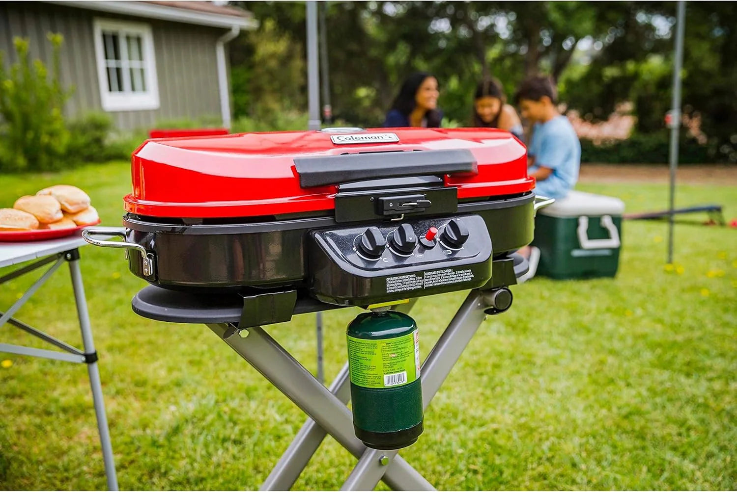06eb69fba39be8578f470666499b51c27aae67a49bbd8ffa7dd6b4b182d9046e-1 Grill - Portable Stand-up Propane, Featuring 3 Adjustable Burners and Instastart Ignition - 20, 000 Btus of Power for Outdoor Cooking