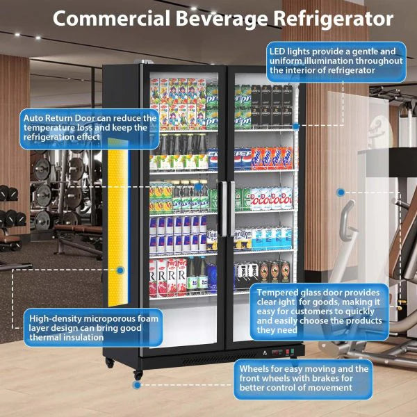 08652a630b7493df9b97beca236c160546827f60252a785cb234f7e3d4faf13c Refrigerator - Commercial - Glass Door with LED Lighting Upright Beverage Display Cooler for Home, Store, Gym, Or Office, Featuring Double Swing