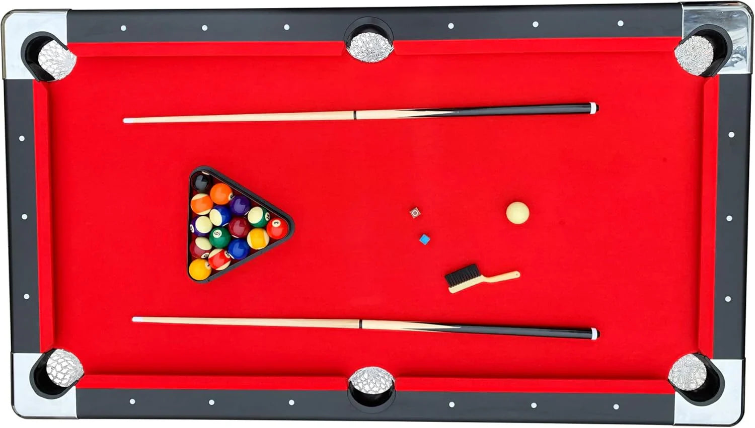 Table - 6 Ft Portable Pool - Adults Folding Billiards Tables for Game Room with Easy Foldable Storage, Includes Full Set of Billiard Balls, Cues