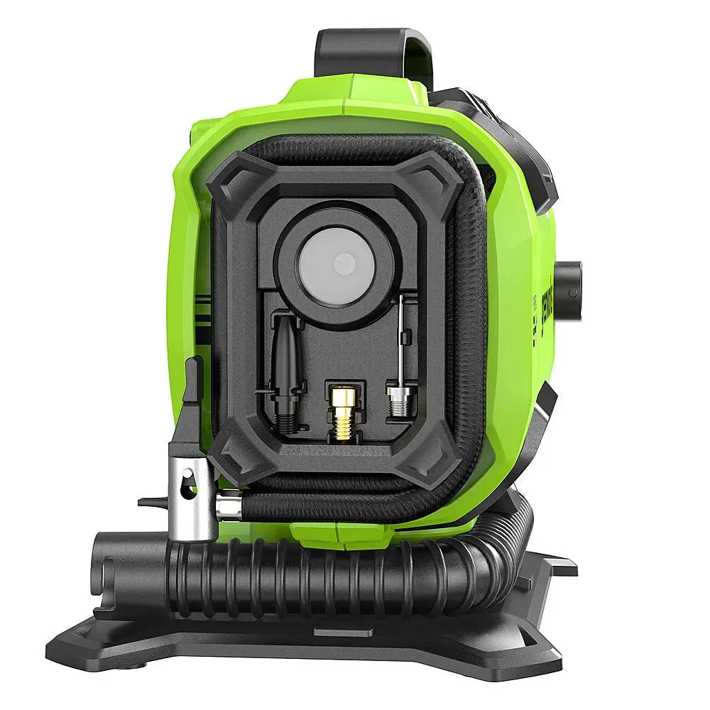 0f534a8fefa4ee5d441e322787d127d01513d0bff10a029583072c58be9e7009 Inflator - 24 Volt Battery Powered 160-PSI, Featuring 2.0 Ah USB-C Battery and Charger - Green Finish