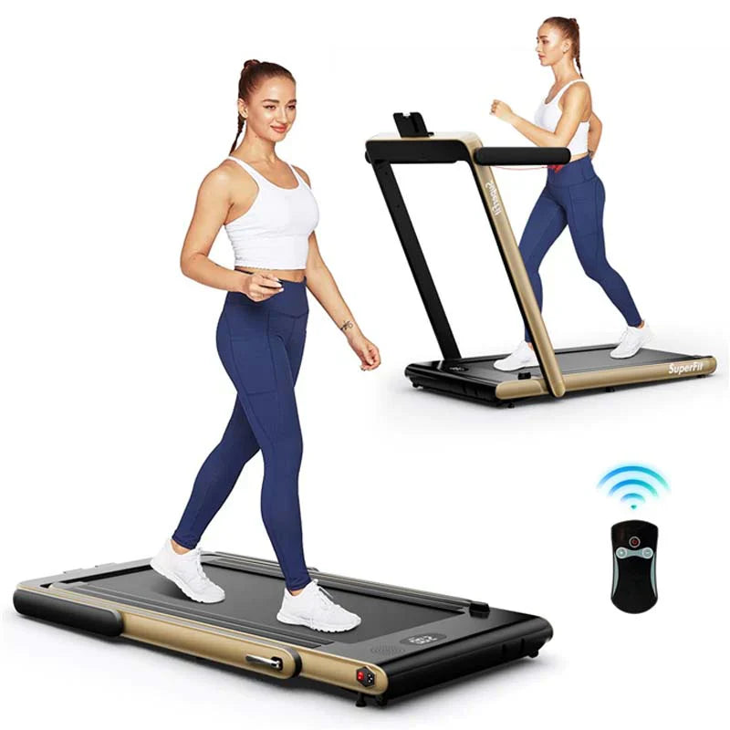 16801cf6488bfacdfba027fffb939e61dc4b2656e23c51eefae87c01d9413049 Treadmill - 2.5HP 2-in-1 Folding Under Desk, Featuring Speaker APP Remote Control - Portable Walking Jogging Machine for Home Gym Office
