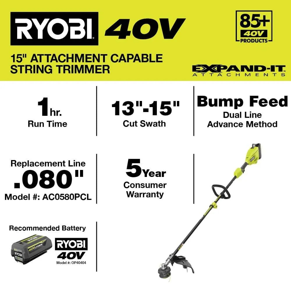 1787380710_fLW9qGBa String Trimmer - 40V 15 in. Expand-it Cordless Battery Attachment Capable - Featuring 4.0 Ah Battery and Charger