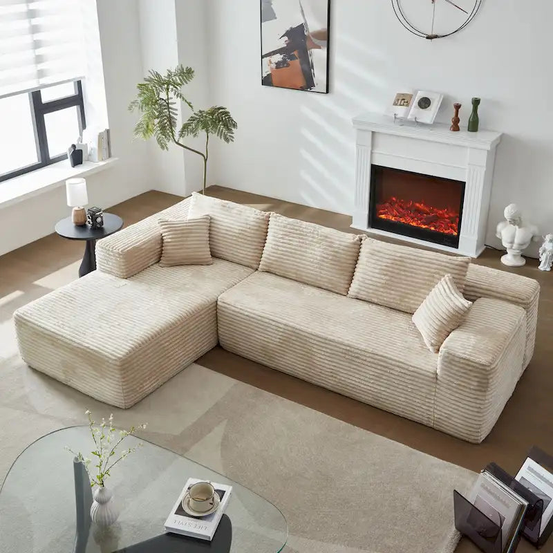 1787382134_9EwOhazs Cozy Long Plush Chaise sofa, No Assembly Needed