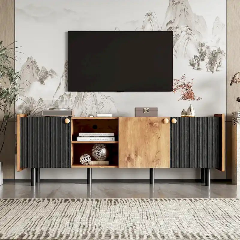 1787383382_Q7jX47pY TV Stand - Mid-century Modern, Featuring 3 Cabinets - Media Console for Tvs Up to 70 Inches, Stylish Entertainment Center with Storage for Living Room