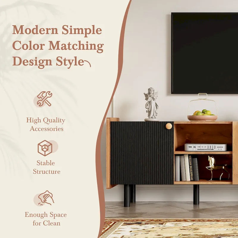 1787383404_y9z567cU TV Stand - Mid-century Modern, Featuring 3 Cabinets - Media Console for Tvs Up to 70 Inches, Stylish Entertainment Center with Storage for Living Room