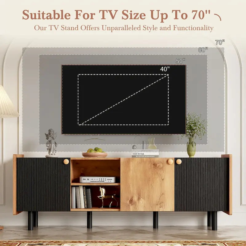 1787383408_5AQ5hnGv TV Stand - Mid-century Modern, Featuring 3 Cabinets - Media Console for Tvs Up to 70 Inches, Stylish Entertainment Center with Storage for Living Room