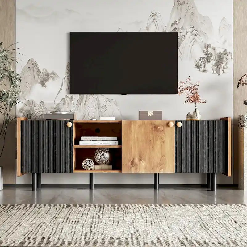 1787383423_k9kLz2Ak TV Stand - Mid-century Modern, Featuring 3 Cabinets - Media Console for Tvs Up to 70 Inches, Stylish Entertainment Center with Storage for Living Room