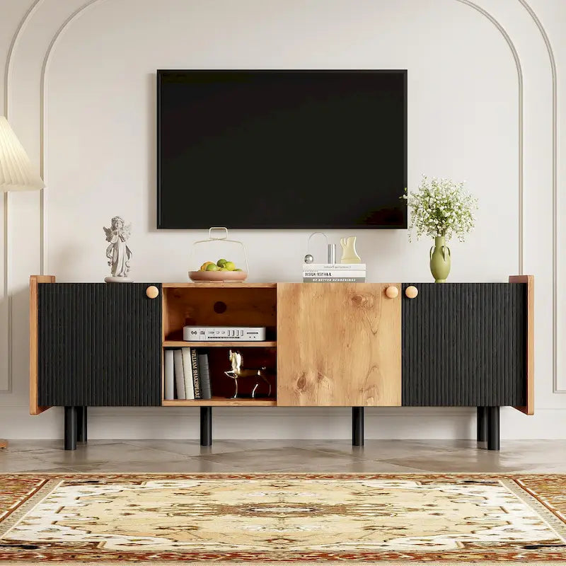 1787383427_4Ak7Fyud TV Stand - Mid-century Modern, Featuring 3 Cabinets - Media Console for Tvs Up to 70 Inches, Stylish Entertainment Center with Storage for Living Room