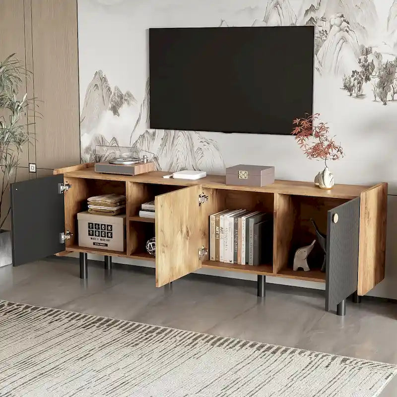1787383430_kYtJTxGq TV Stand - Mid-century Modern, Featuring 3 Cabinets - Media Console for Tvs Up to 70 Inches, Stylish Entertainment Center with Storage for Living Room