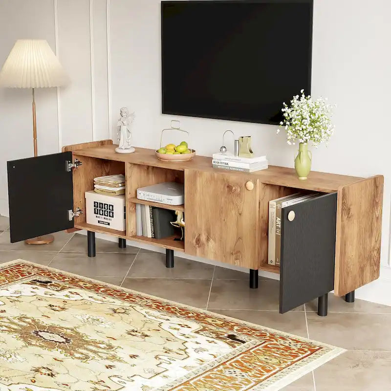 1787383440_1cXCGe8t TV Stand - Mid-century Modern, Featuring 3 Cabinets - Media Console for Tvs Up to 70 Inches, Stylish Entertainment Center with Storage for Living Room