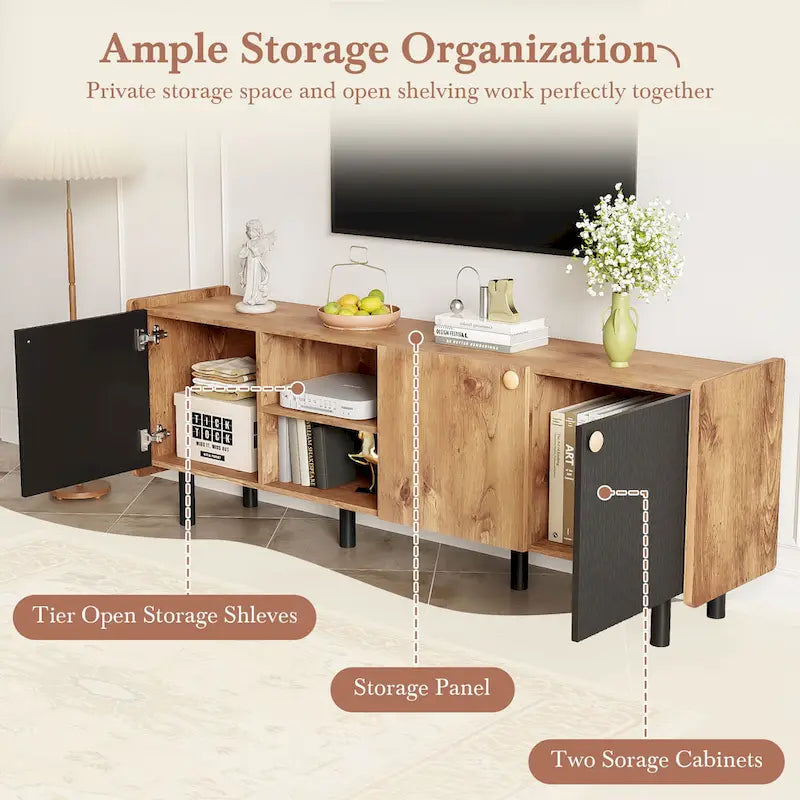 1787383448_FMzIscqm TV Stand - Mid-century Modern, Featuring 3 Cabinets - Media Console for Tvs Up to 70 Inches, Stylish Entertainment Center with Storage for Living Room