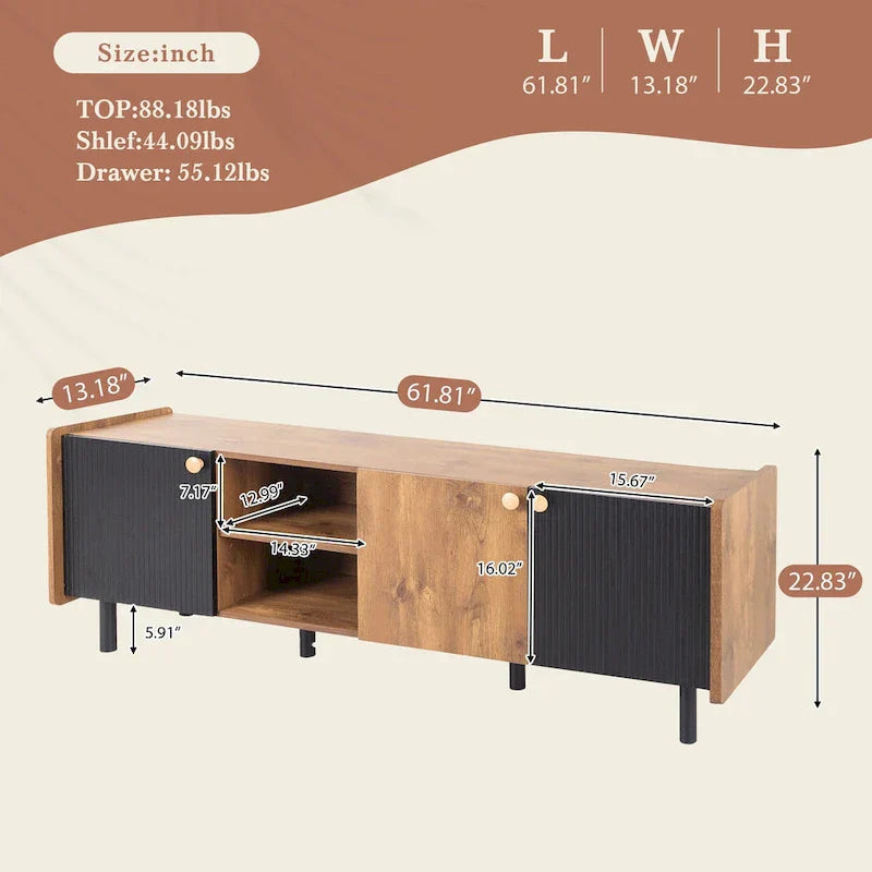 1787383451_c50cvG0M TV Stand - Mid-century Modern, Featuring 3 Cabinets - Media Console for Tvs Up to 70 Inches, Stylish Entertainment Center with Storage for Living Room