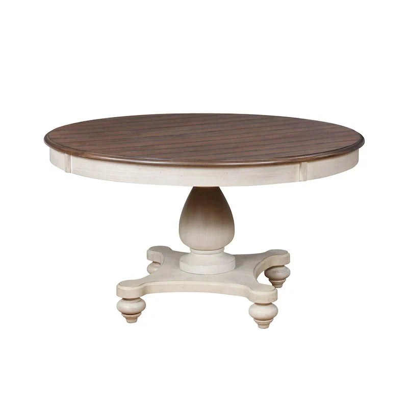 1787393293_M3fG3tND 7-elementowy okrągły jadalniany zestaw, Traditional Two-tone Pedestal stol z 6 krzesla