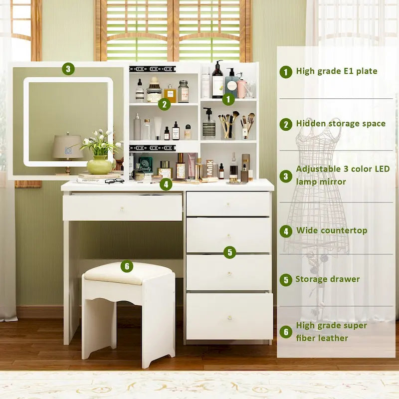 1787394419_34sXiRAp Vanity, 39.4-cali Makeup, zestaw z Stool i Touch światło Mirror