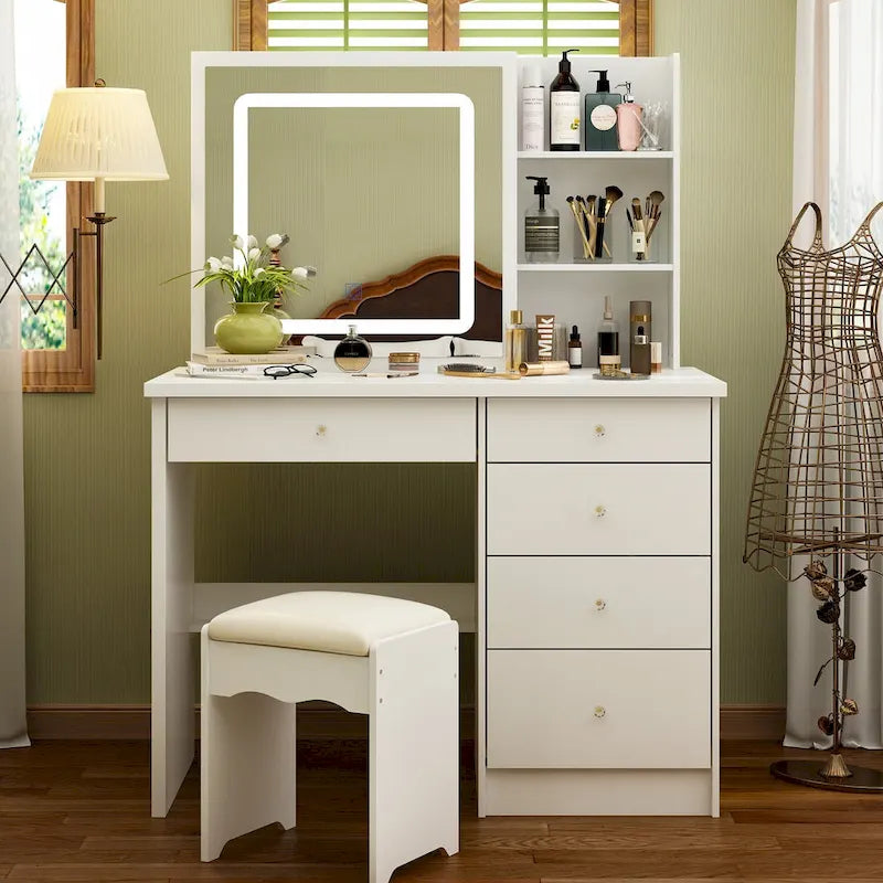 1787394422_vyTFNbav Vanity, 39.4-cali Makeup, zestaw z Stool i Touch światło Mirror
