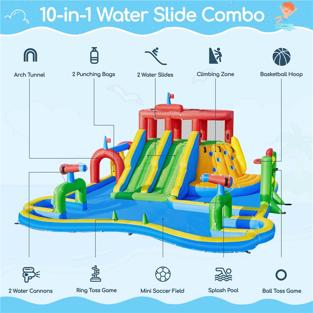 1787397240_VHE2eVyN 10-in-1 podwójny Lane Inflatable wody zjezdzalnia z magazynowy torba i 750W dmuchawa