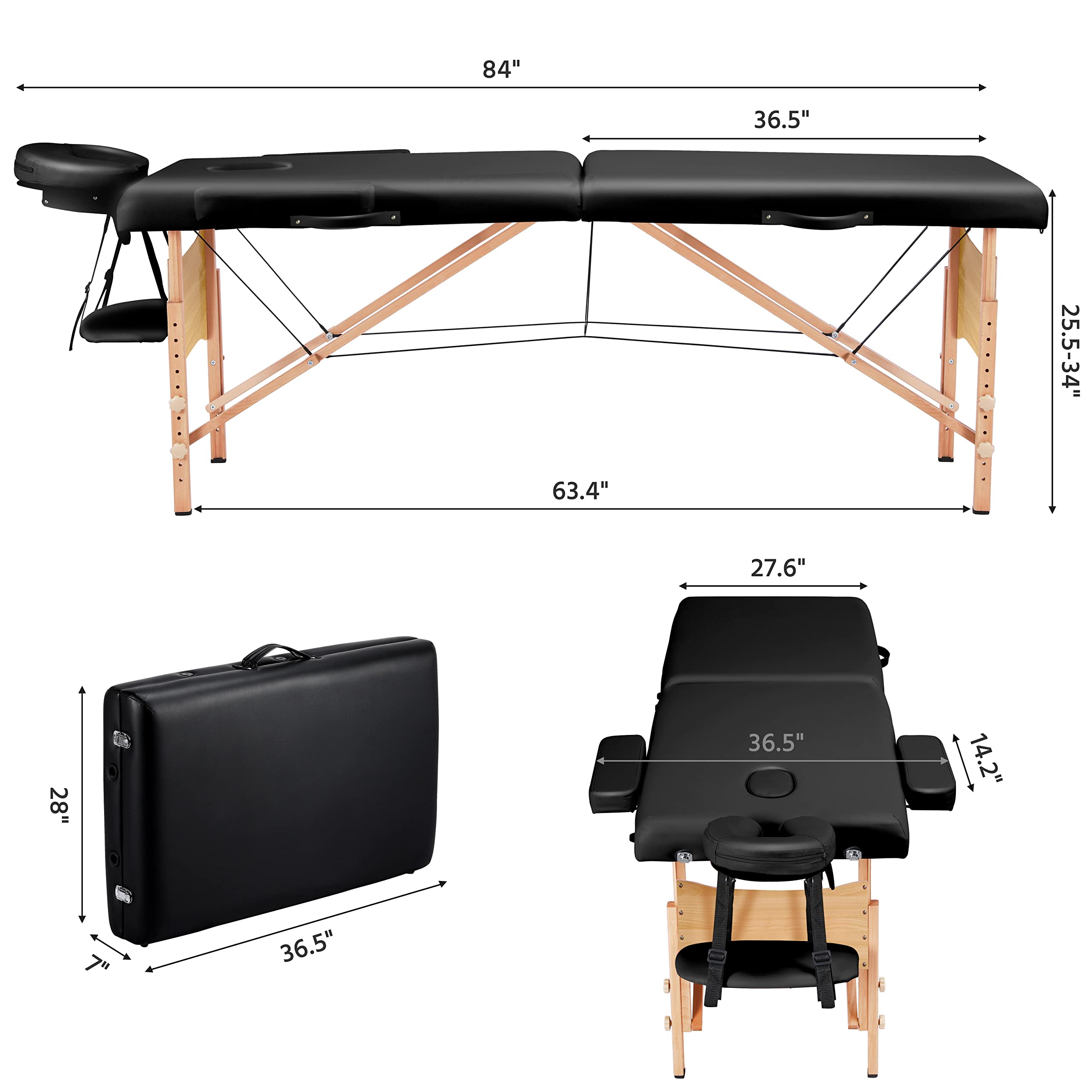 1787398176_L71i3mv5 Przenośny Massage stol, regulowany, składany, czarny
