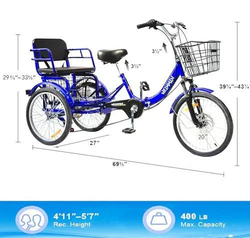 1787400490_FVPgLKXa 7 prędkość z 20 cali 3 koło Bikes składany Tricycle do doroslych Star Strip niebieski