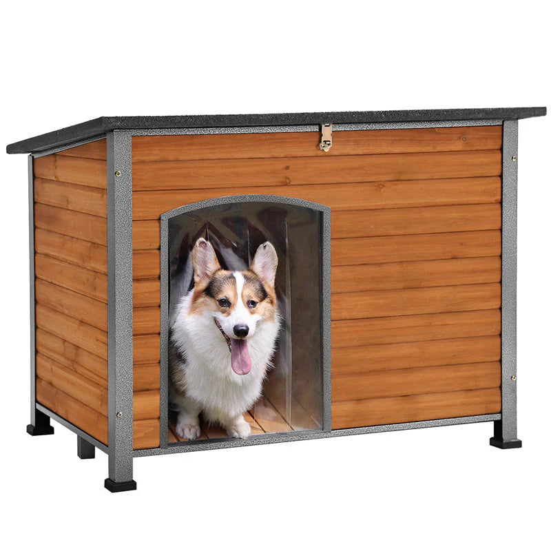 1787410480_AMgF0a61 Dla psa domek, drewniany, Anti-chewing Kennels do zewnętrzny i wewnętrzny, Browm, Medium