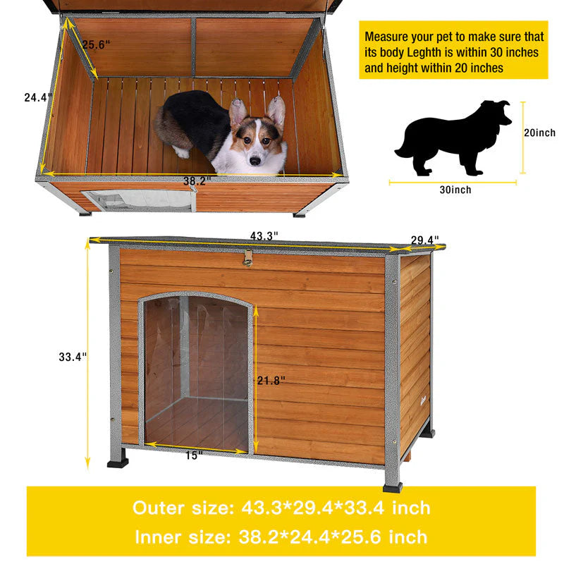 1787410499_ERSk4GCl Dla psa domek, drewniany, Anti-chewing Kennels do zewnętrzny i wewnętrzny, Browm, Medium