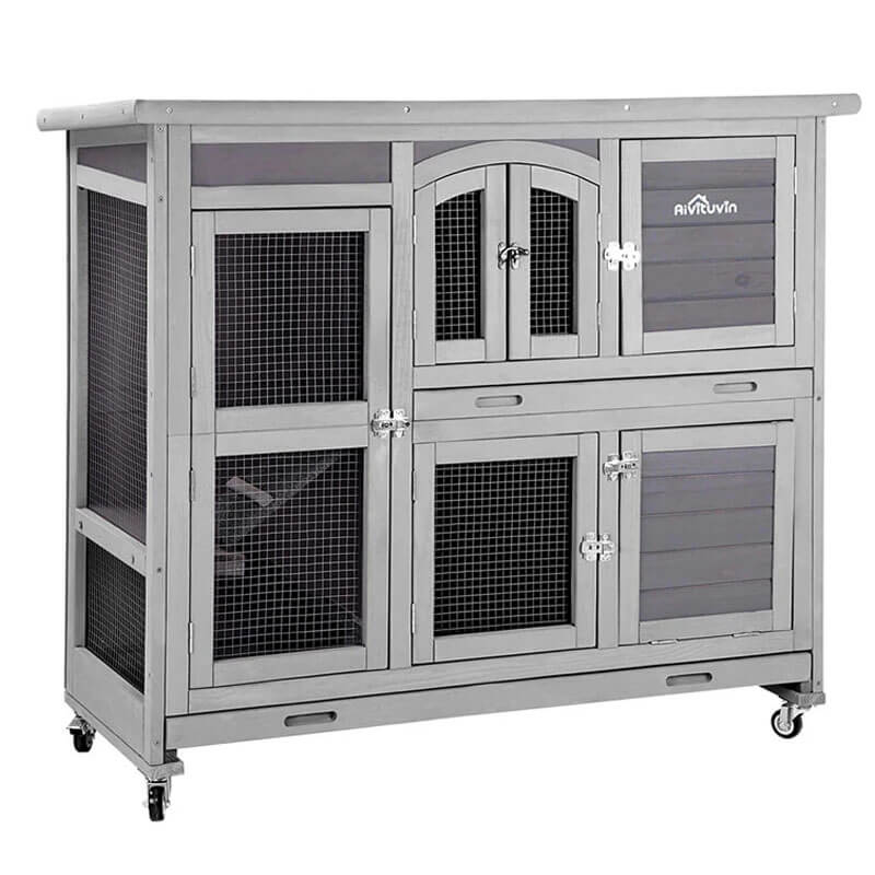 1787410540_S1tTphY3 Hutch, drewno Rabbit, Bunny klatka z koło, Two Layer Guinea Pig domek do Outdoors i Indoors