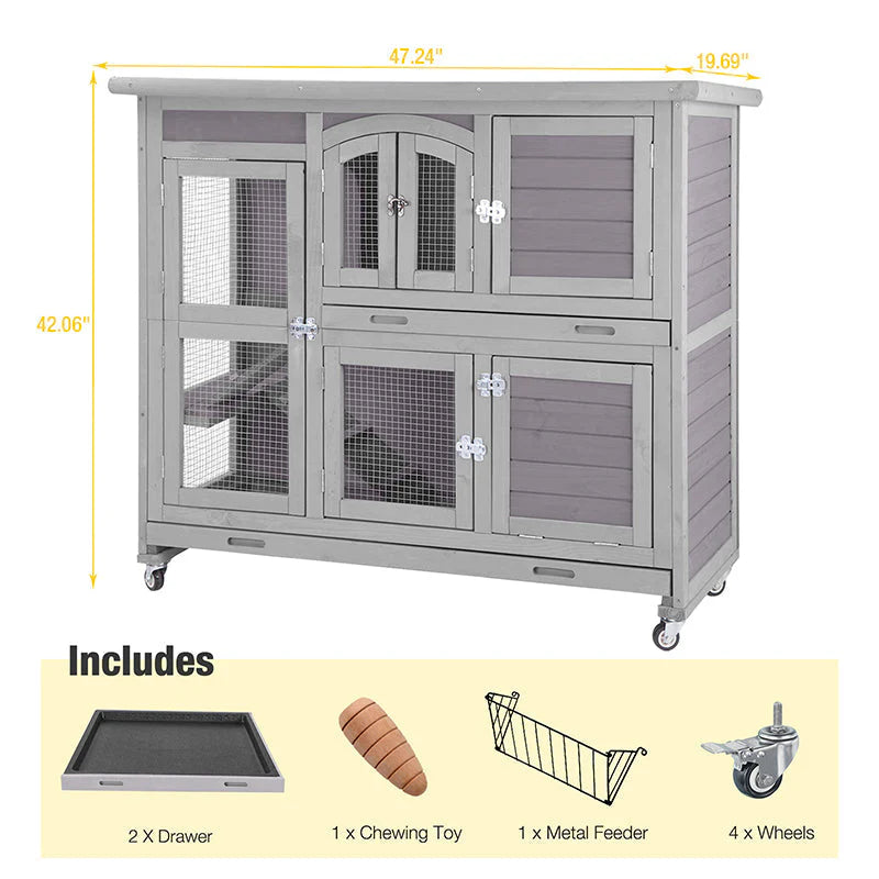 1787410563_5mWFBMcx Hutch, drewno Rabbit, Bunny klatka z koło, Two Layer Guinea Pig domek do Outdoors i Indoors