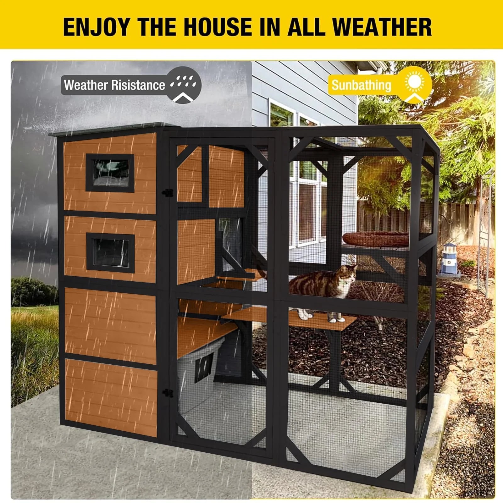 1787410887_DnNNZccJ Catio - Large Cat, 4 Tiers Cat Enclosures House for Outdoor Indoor Cats with Weatherproof Roof - 3 Resting Rooms, 3 Platforms, 5 Windows 70 H 77 L