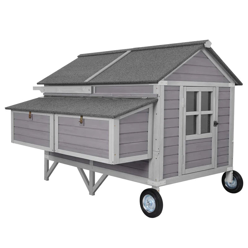 Chicken Coop - Mobile Wooden Hen House - Featuring Nesting Box Large Poultry Cage Upgrade with Strong Iron Frame