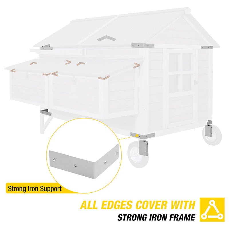 Chicken Coop - Mobile Wooden Hen House - Featuring Nesting Box Large Poultry Cage Upgrade with Strong Iron Frame