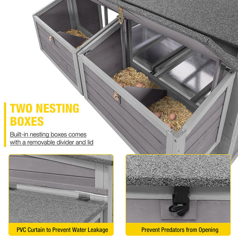 Chicken Coop - Mobile Wooden Hen House - Featuring Nesting Box Large Poultry Cage Upgrade with Strong Iron Frame