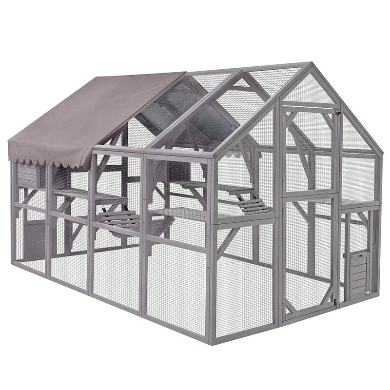 1787411467_VKG5TMUF Catio - 110-inch Extra Large Cat House Outdoor Walk-in Enclosure Wooden, Cage with Bridges - Platforms, Rest Rooms, Roof Cover