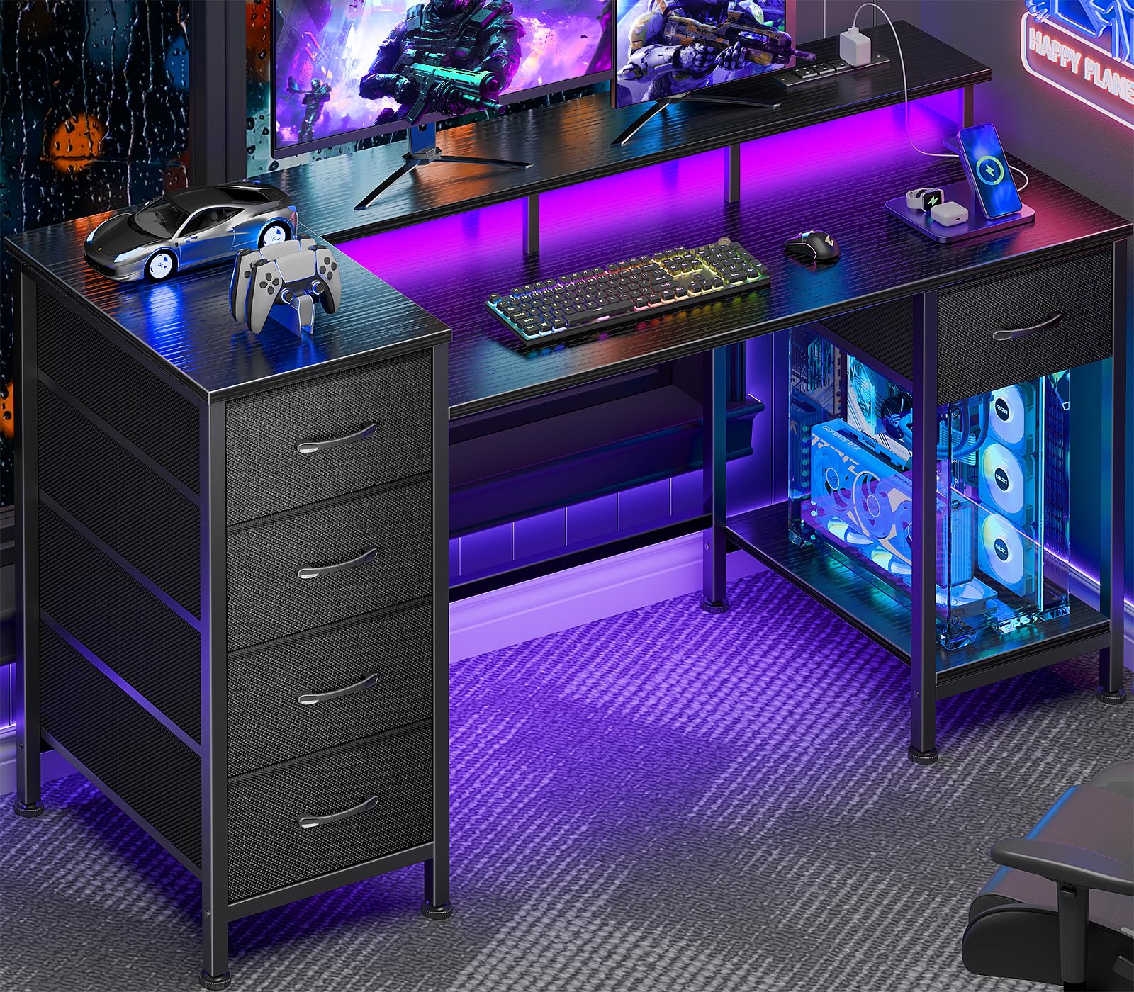 47 cali gamingowy biurko z LED lampy i moc Outlets