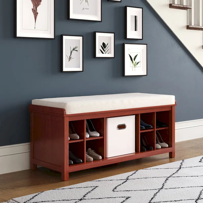 Louis domowy Mahogany lite drewno Entryway lawka z 8 Shoe Cubbies