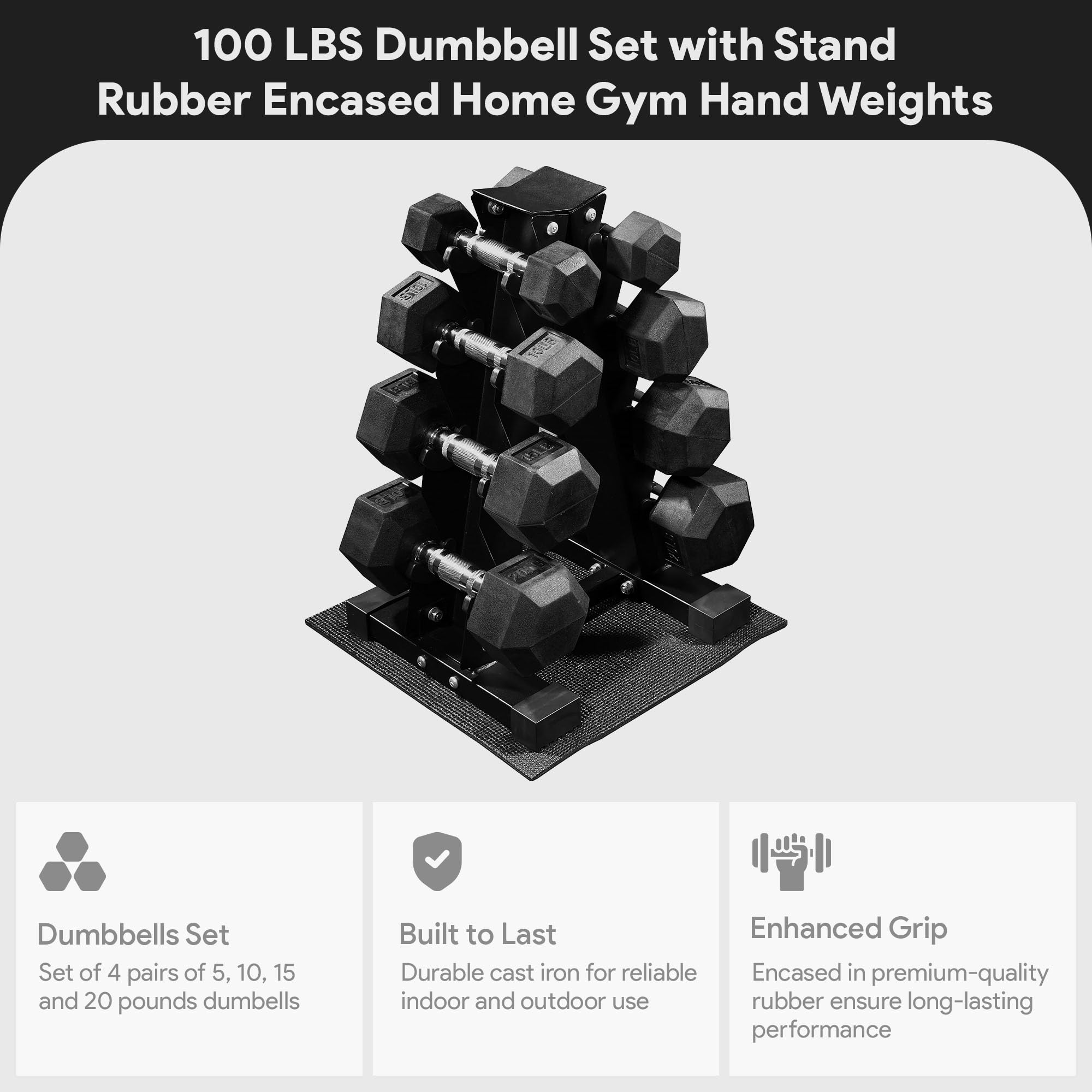 Guma Coated Hex Dumbbell waga zestaw z regal