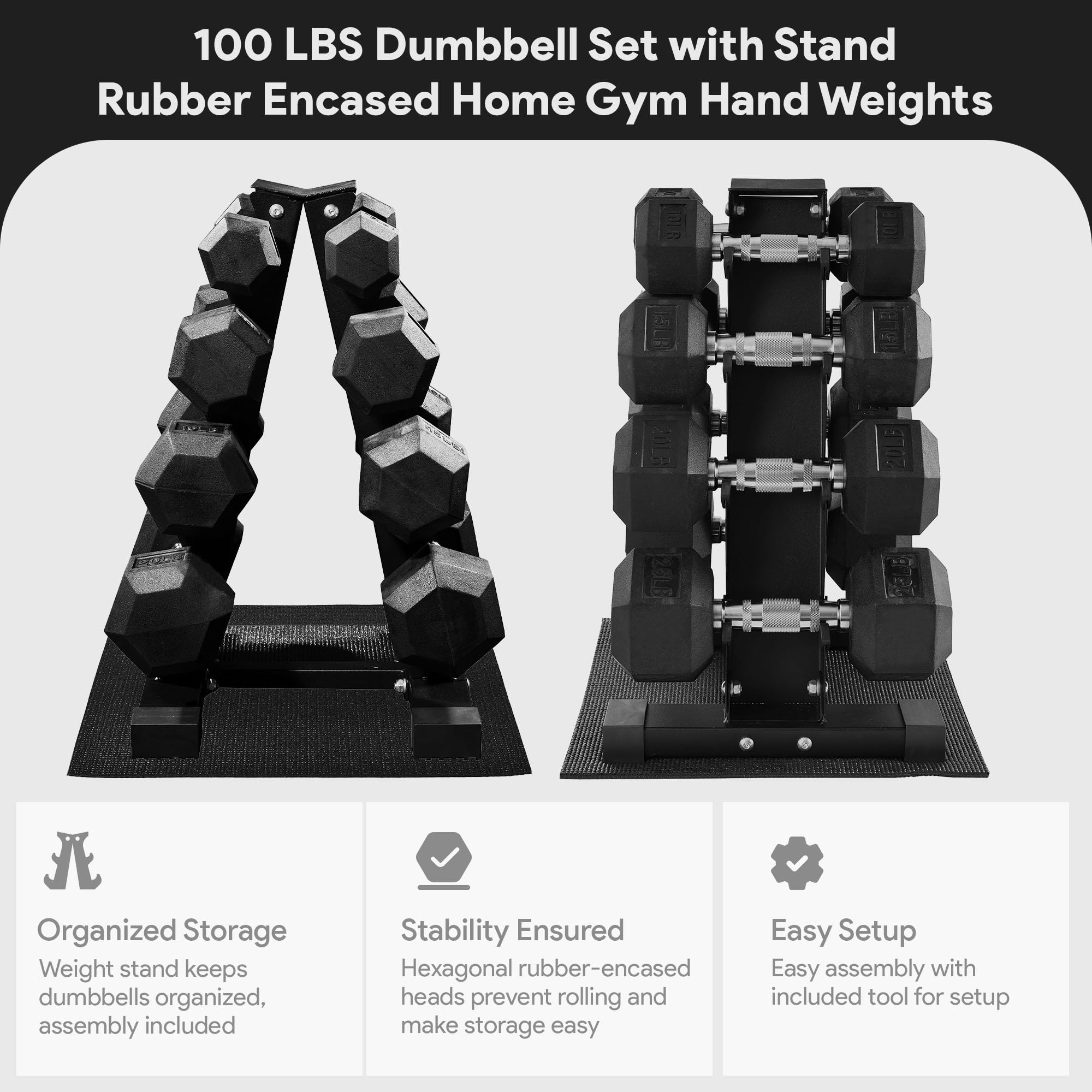 Guma Coated Hex Dumbbell waga zestaw z regal