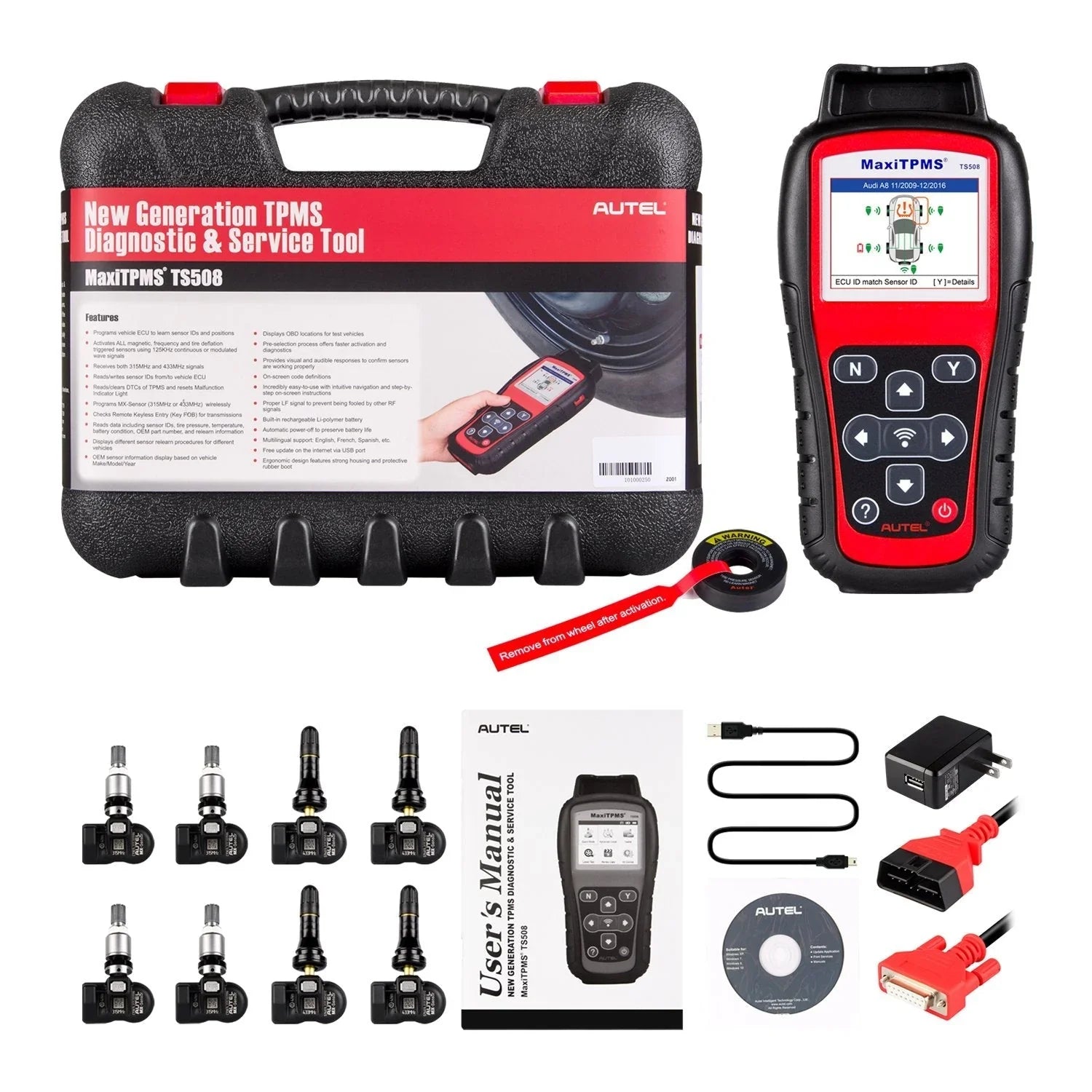 1787424611_T8lIKg06 Tool - MaxiTPMS TS508K TPMS Diagnostic Service - Interchangeable Valves with 4 Pcs 315MHz Mx-sensor and 4 Pcs 433MHz Mx-sensor