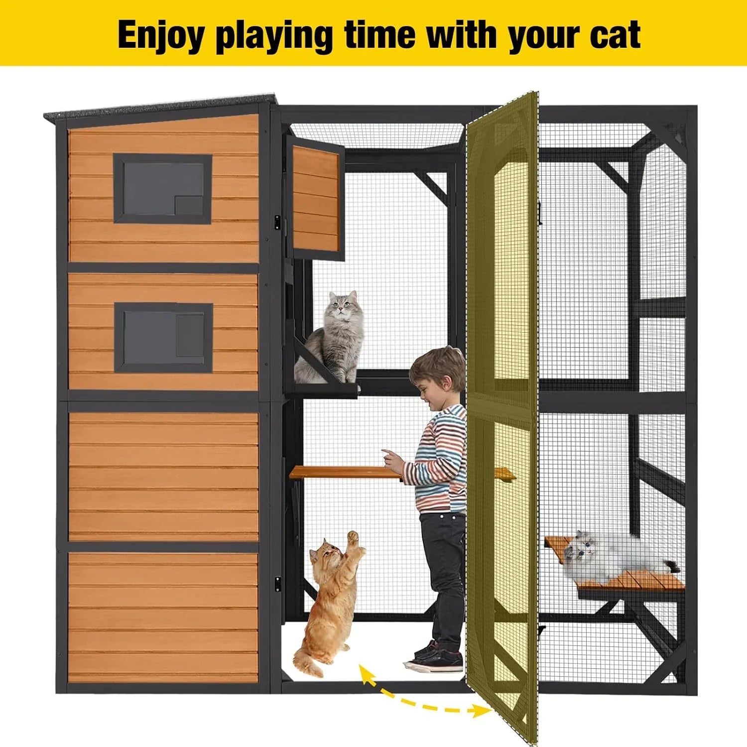 1787426159_jNiEAyEj Duży dla kota Catio, 4 Tiers, Weatherproof dach, 70H X 77L