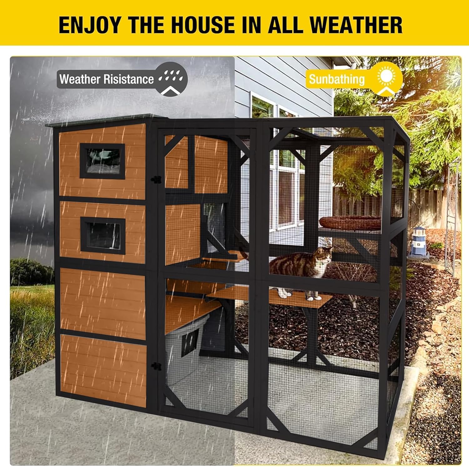 1787426163_DurqZSDV Duży dla kota Catio, 4 Tiers, Weatherproof dach, 70H X 77L