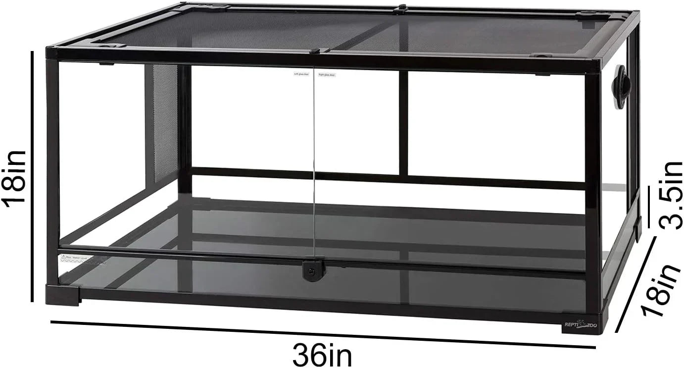 Terrarium - 50 Gallon Reptile Glass, Tank Double Hinge Door - Featuring Screen Ventilation Large Reptile Terrarium 36 X 18 X 18 (Knock-down)