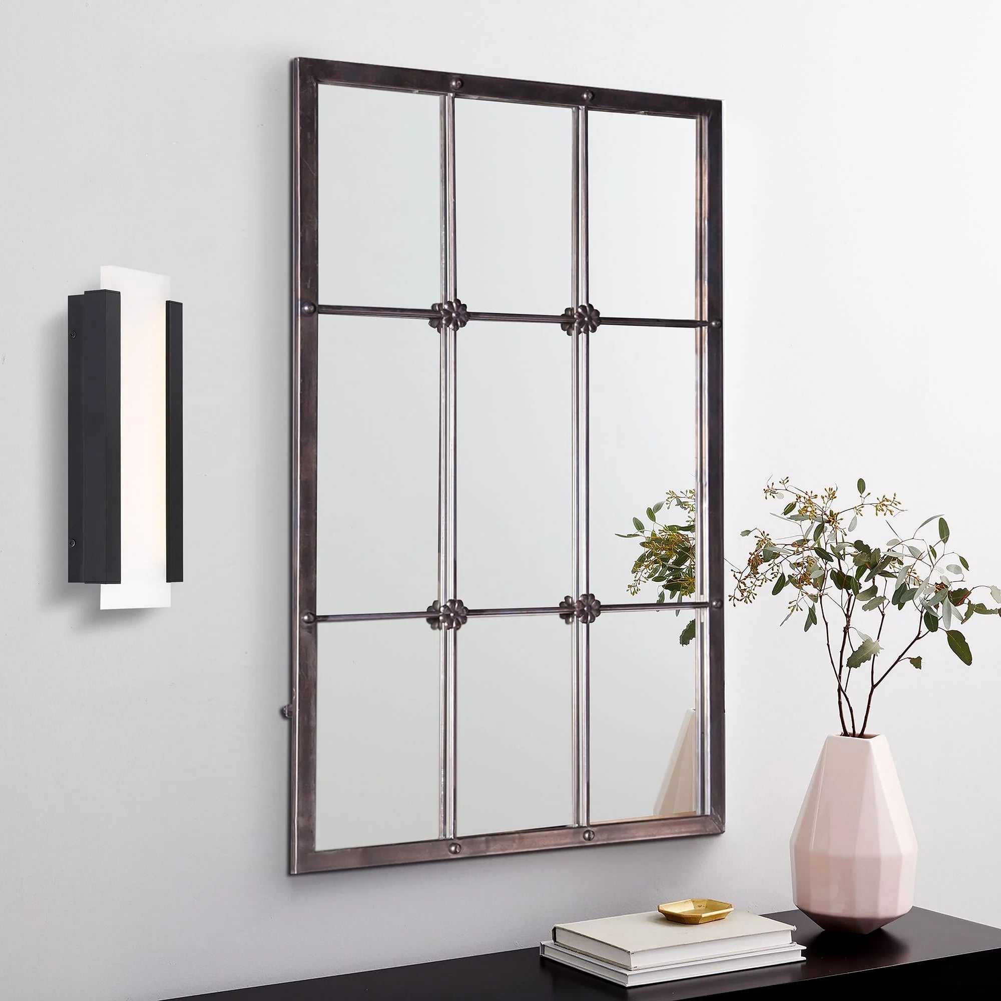 Rustic brązowy metal rama Windowpane Accent ściana Mirror, 37.75 H X 23.8 W X 1 D