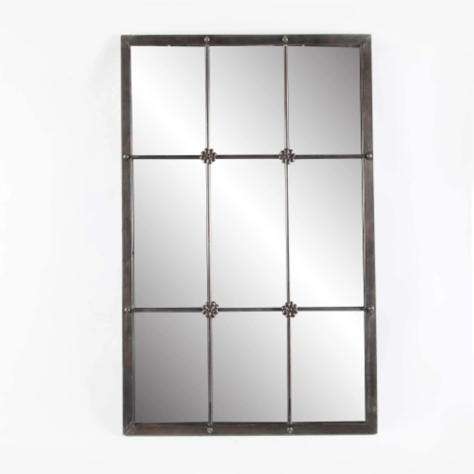 Rustic brązowy metal rama Windowpane Accent ściana Mirror, 37.75 H X 23.8 W X 1 D
