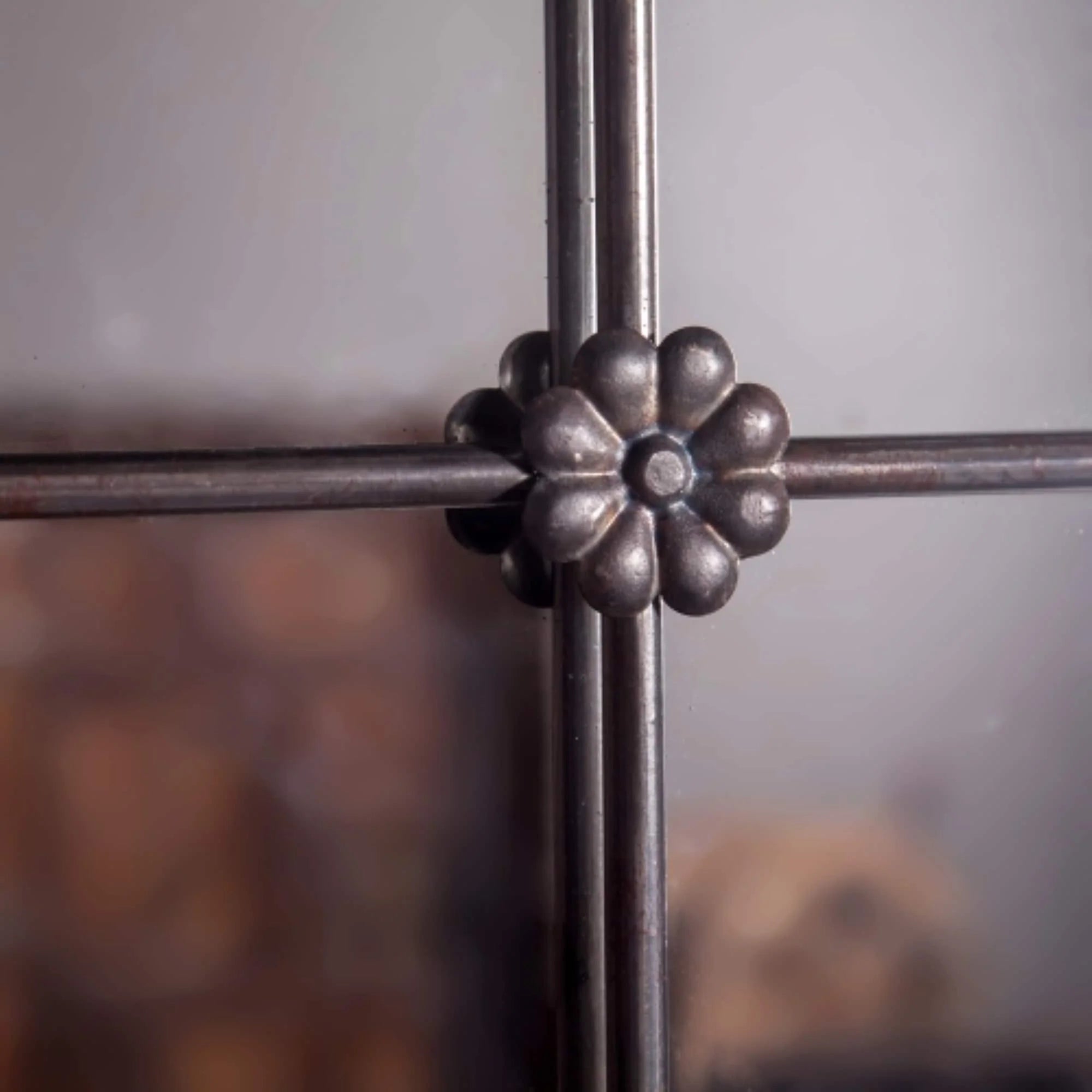 Rustic brązowy metal rama Windowpane Accent ściana Mirror, 37.75 H X 23.8 W X 1 D