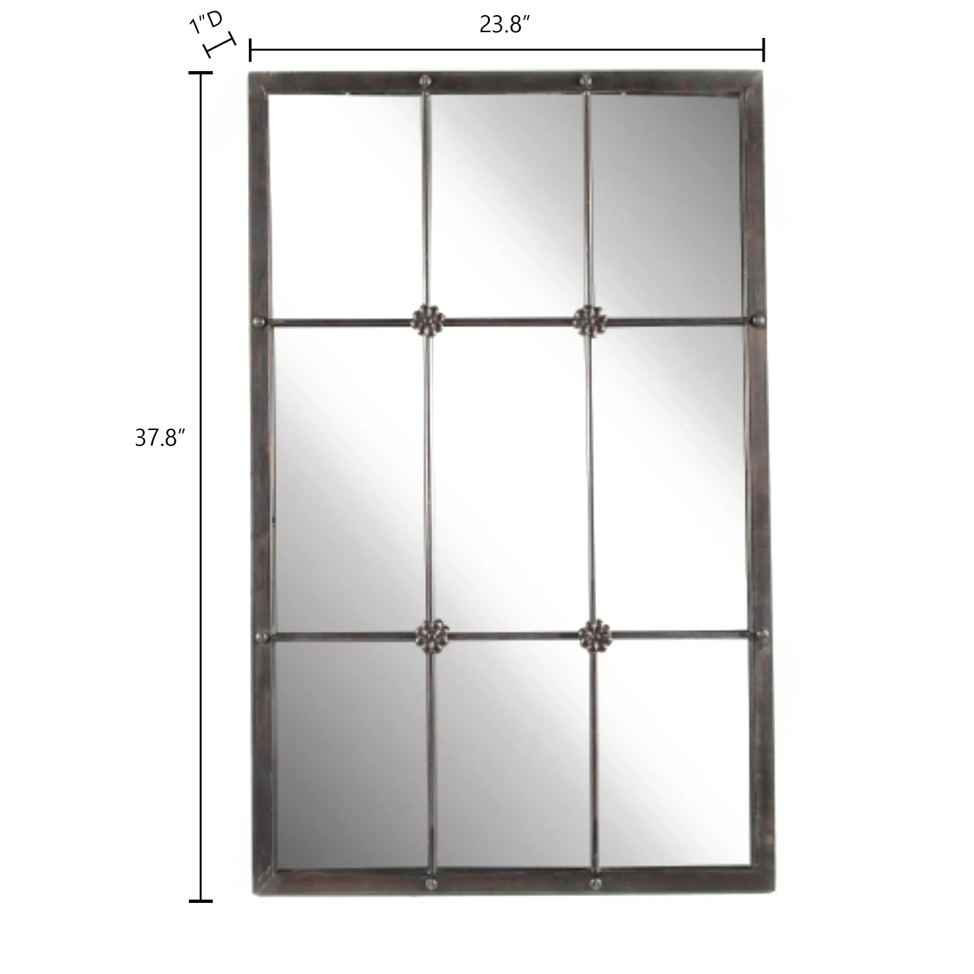 Rustic brązowy metal rama Windowpane Accent ściana Mirror, 37.75 H X 23.8 W X 1 D