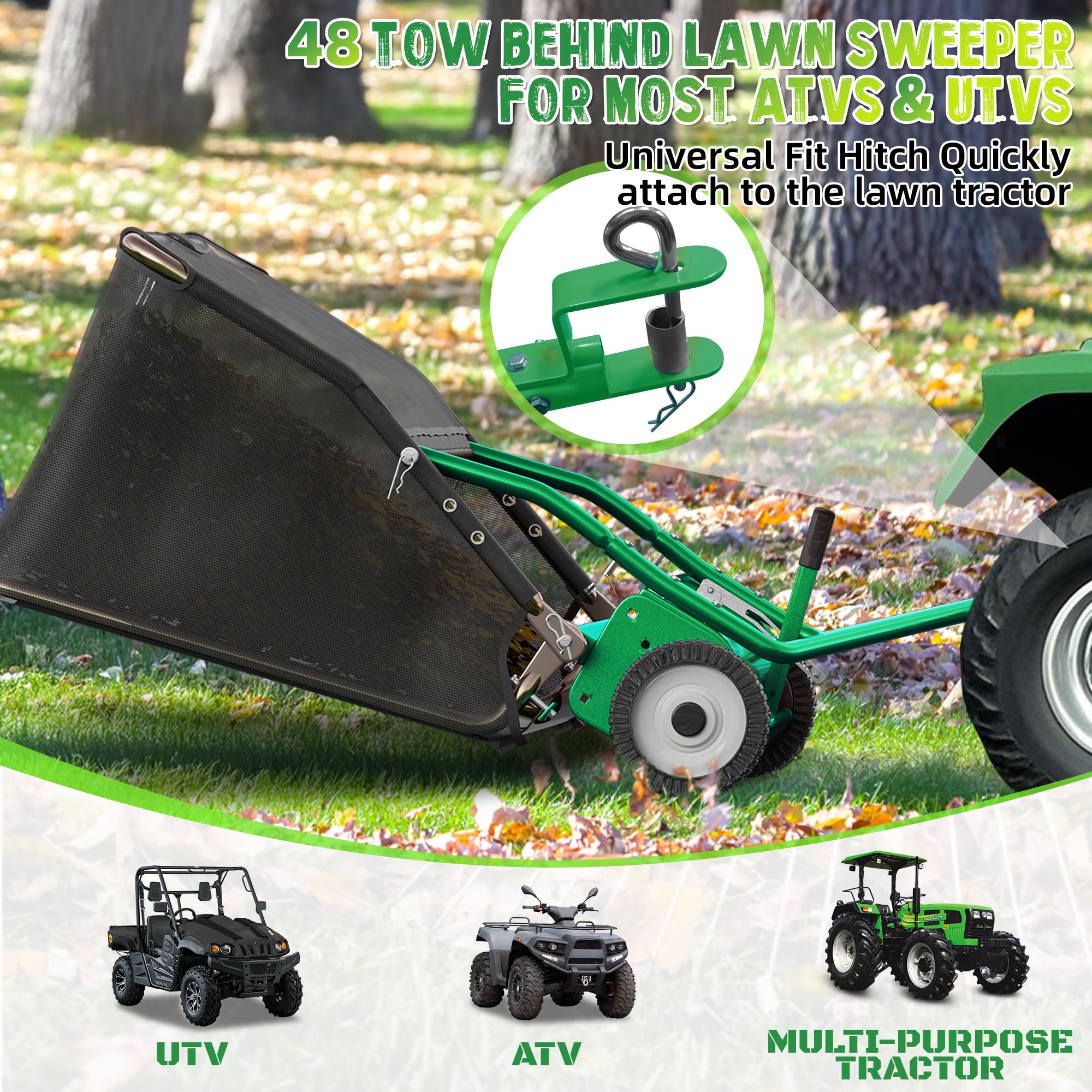 1787437782_pI4NTpBL 48 Tow Behind zamiatarka do trawnika, wzmocniony Leaf Collector