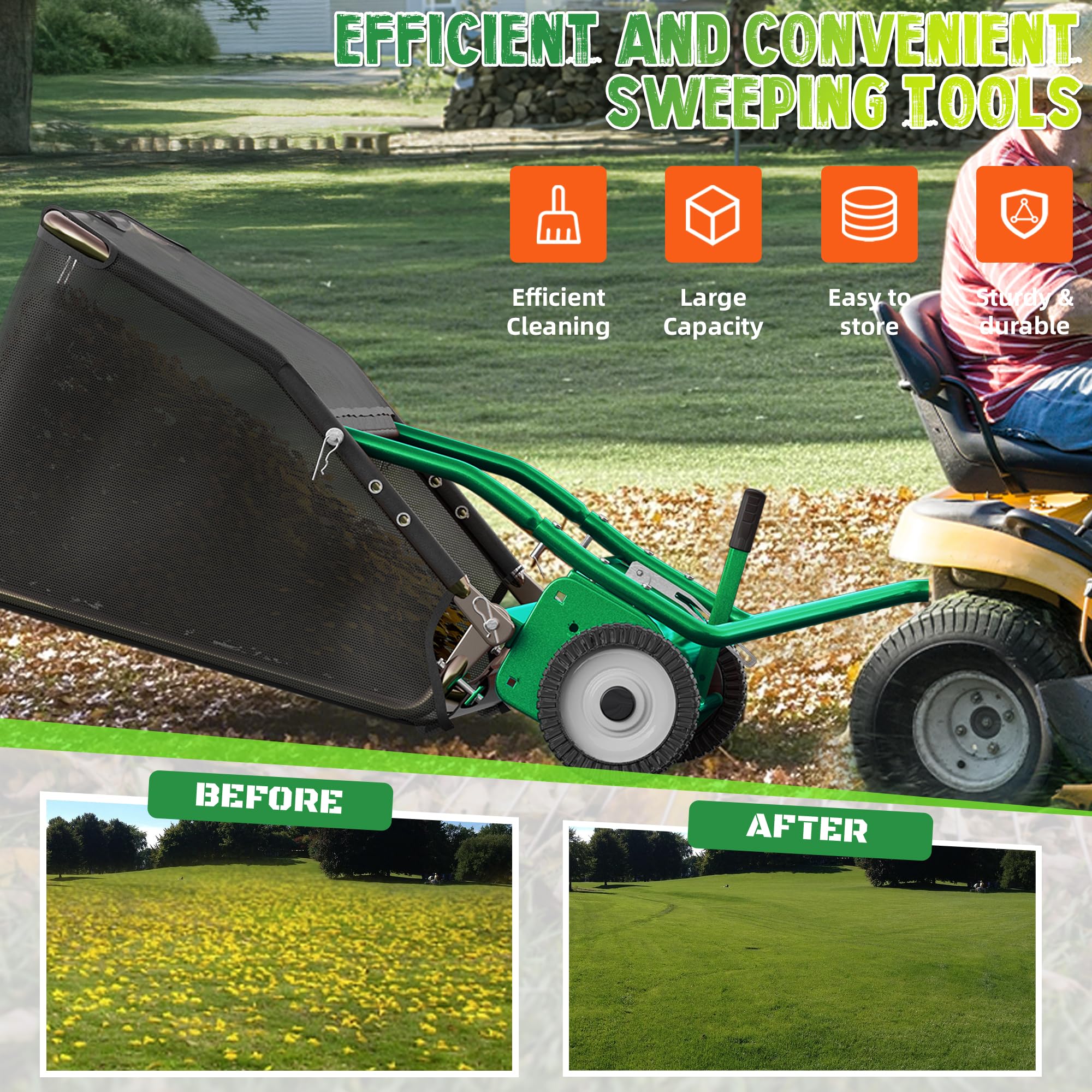 1787437796_cvK4ZA3t 48 Tow Behind zamiatarka do trawnika, wzmocniony Leaf Collector