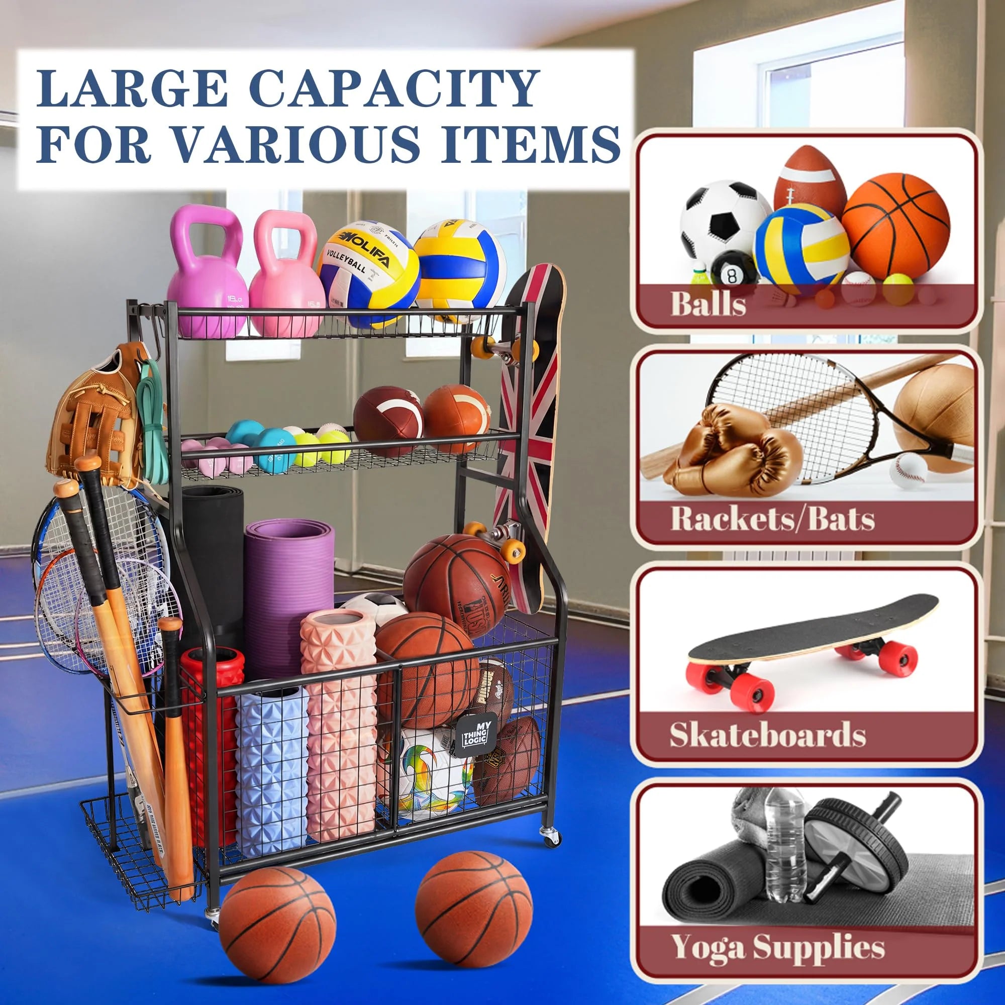 1787440771_D9B33V7Q Ball, garazowy, magazynowy Organizer, do Sports Equipment