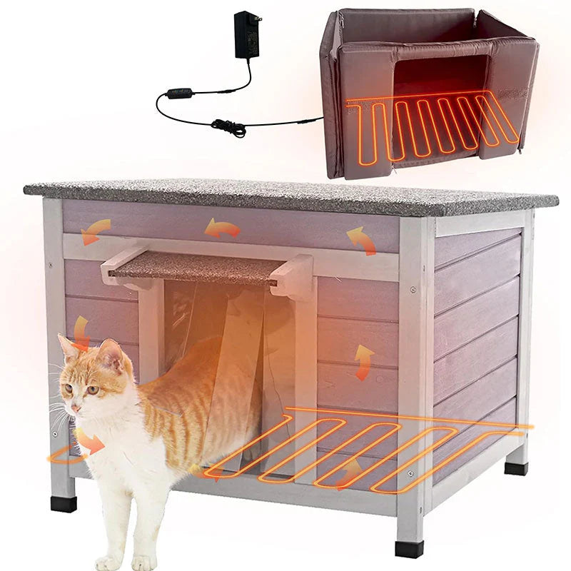 1787442582_hplVstAG Zewnętrzny Heated drewniany dla kota domek z Heating podkładka Feral dla kota schronienie do Winter
