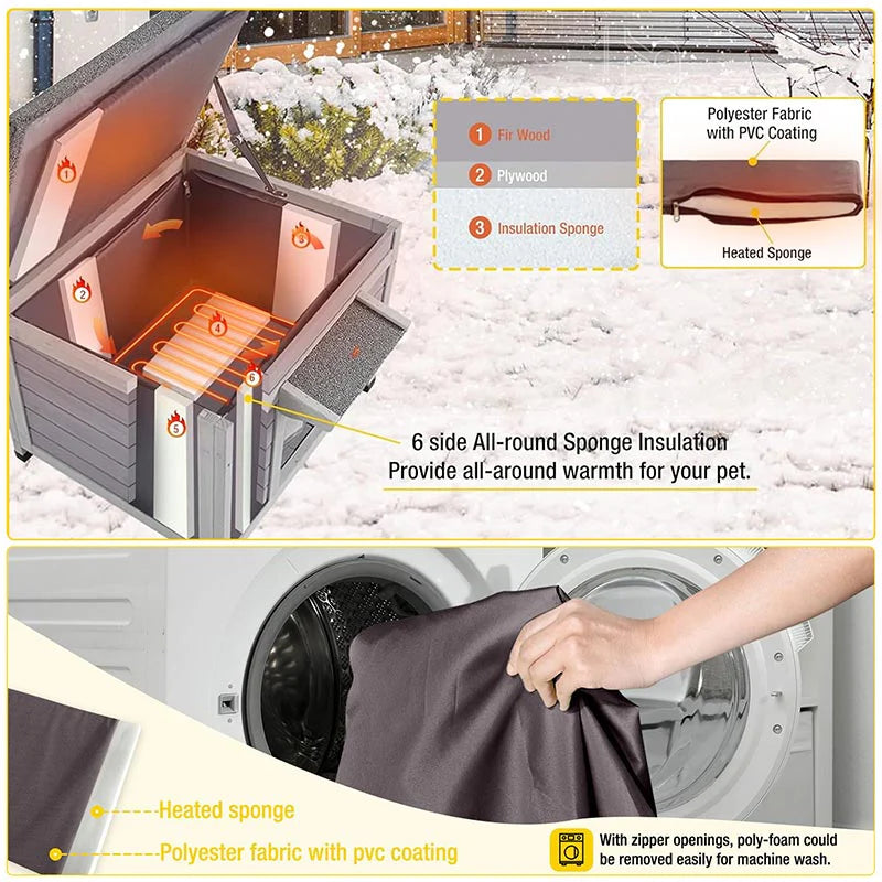 1787442594_kbrsVwo5 Zewnętrzny Heated drewniany dla kota domek z Heating podkładka Feral dla kota schronienie do Winter